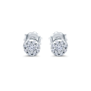 Simulated CZ Round Halo Design Stud Earrings 925 Sterling Silver (4.5mm)